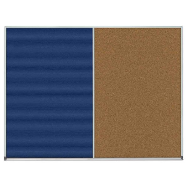 United Visual Products Double Door Radius Corkboard, 60"x36", Sat UV7004RC-SATIN-BLSPRU